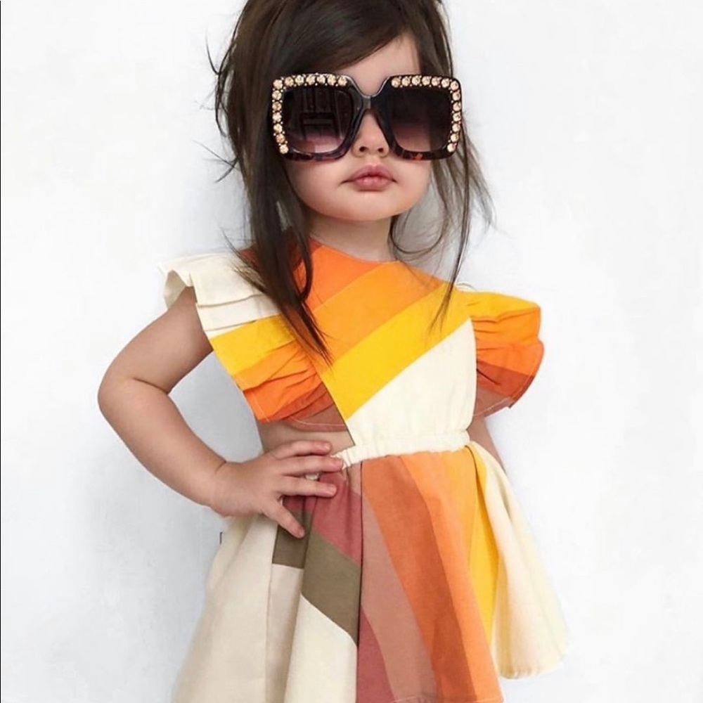LLB boutique photo shoot girl sz 2 2t sunrise sunset rainbow pinafore dress